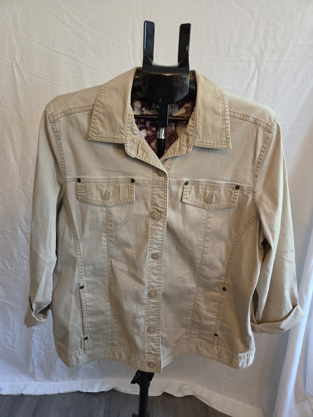 Erika Beige Button-Front Jean Jacket